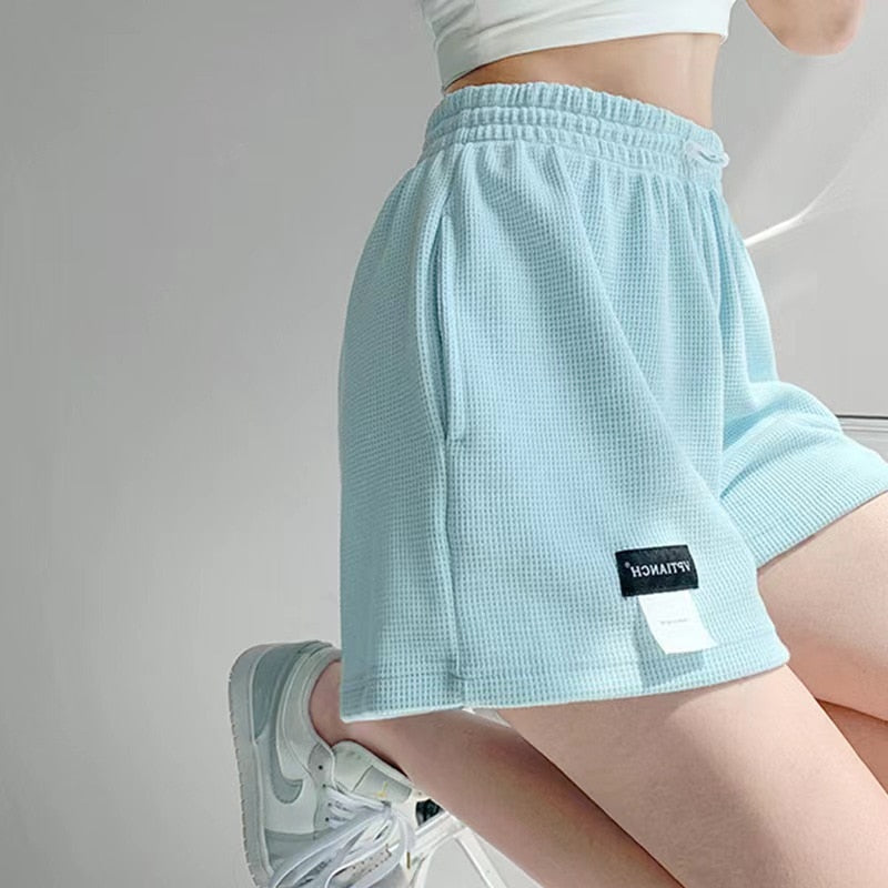 WomenShorts Summer High Waisted Sports Shorts Loose Bottoms Female Casual Elastic Waist Hot Pants Solid Color Homewear | TageUnlimited