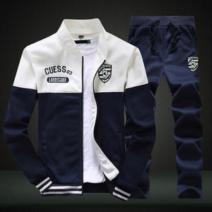 New Men's Tracksuit Fleece Jacket and Sweatpants 2 Piece Set Spring Autumn Sports Suit Long Sleeve Sets Men Sweatsuit Warm | TageUnlimited