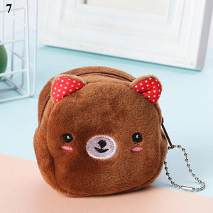 Women's Cartoon Coin Purse Three-dimensional Plush Zipper Headphone Bag Wallet Key Chain. | TageUnlimited