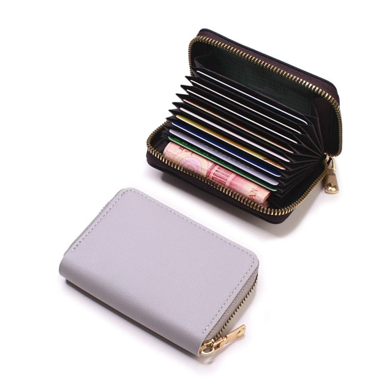 Business Card Holder Wallet Women/men Gray Bank/ID/Credit Card Holder 20 Bits Card Wallet PU Leather Protects Case Coin Purse | TageUnlimited
