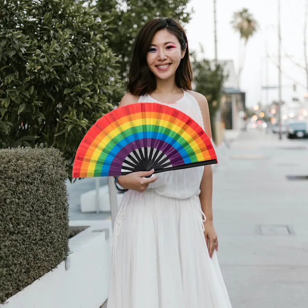 Rainbow Folding Fan Easy Open LGBT Rainbow Fan Folding Hand Gay Fan Cooling Hand Fan for Festivals Dance Parties Hand Fan