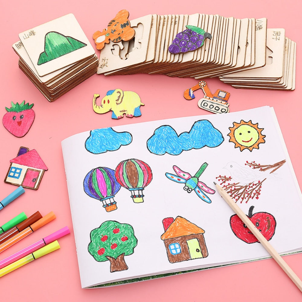 20pcs Montessori Kids Drawing Toys Wooden DIY Painting Stencils Template Craft Toys Puzzle Educational Toys for Children Gifts | TageUnlimited