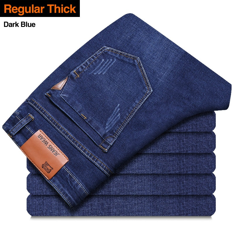 Brother Wang Classic Style Men Brand Jeans Business Casual Stretch Slim Denim Pants Light Blue Black Trousers Male | TageUnlimited