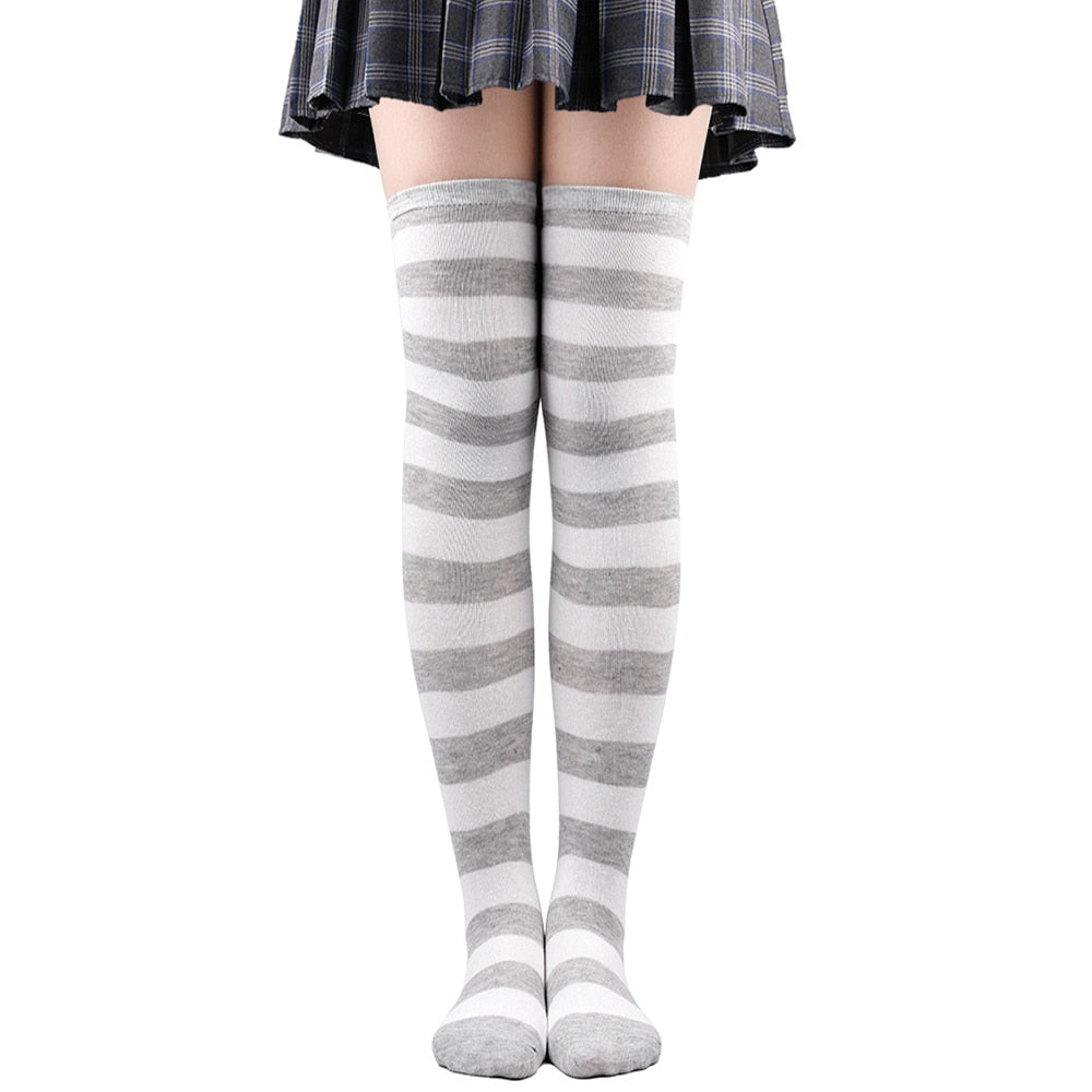 Women Thigh High Over The Knee Socks For Girls Black White Striped Stockings Long Slouch Socken Kawaii Knit Leg Warmers Soks | TageUnlimited