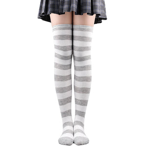 Women Thigh High Over The Knee Socks For Girls Black White Striped Stockings Long Slouch Socken Kawaii Knit Leg Warmers Soks | TageUnlimited