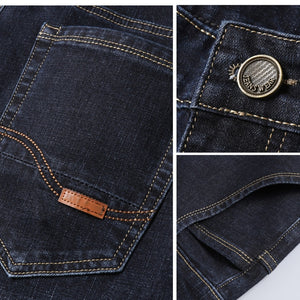 Men Fashion  Business Casual Stretch Slim Jeans Classic Trousers Denim Pants Male Black Blue | TageUnlimited