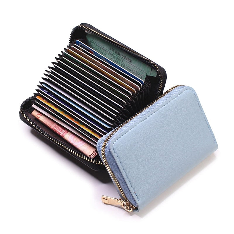 Business Card Holder Wallet Women/men Gray Bank/ID/Credit Card Holder 20 Bits Card Wallet PU Leather Protects Case Coin Purse | TageUnlimited