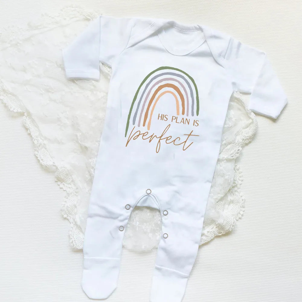 His Plan Is Perfect Rainbow Baby Bodysuit Baby Shower Gift New Baby Apparel Rainbow Baby Babygrow Gender Neutral | Gender neutral bottoms | TageUnlimited