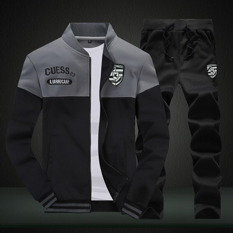 New Men's Tracksuit Fleece Jacket and Sweatpants 2 Piece Set Spring Autumn Sports Suit Long Sleeve Sets Men Sweatsuit Warm | TageUnlimited