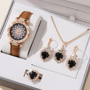 New 5pcs Set Watches Women Leather Band Ladies Watch Simple Casual Women Analog WristWatch Bracelet Gift | TageUnlimited