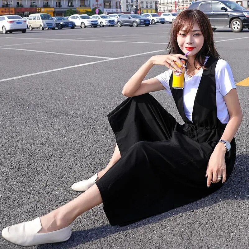 Jumsuits for Women New Stylish Overalls Korean Black Wide Leg Calf Legnth Pants Jump Suits Slim Fashion Outfits | TageUnlimited