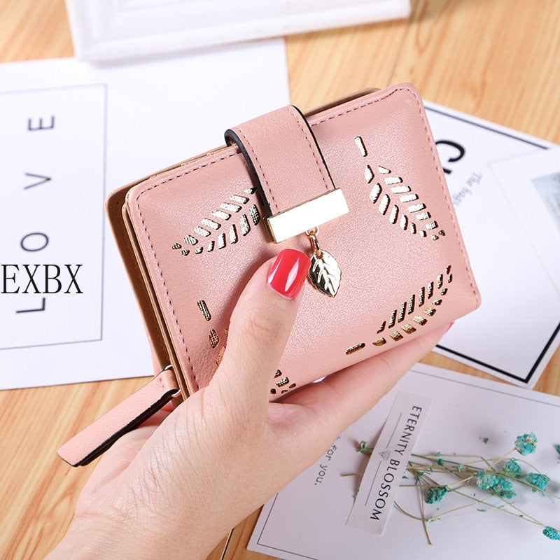 EXBX Women Wallet Hollow Golden Leaf Buckle Wallet PU Leather Purse Female Long Wallet for Women Coin Purse Card Holders Clutch | TageUnlimited