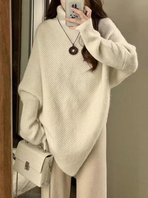 Turtleneck Sweater Women  Baggy Fashion Design Pullover French Solid Color Thickened Knit Jumper Oversized Sweater