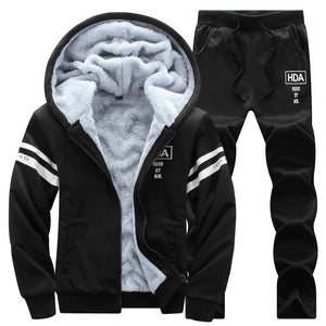 Tracksuit Men Winter Sporting Slim Fit Warm Thickened Sportswear Hooded Sweatsuit Two Piece Running Fitness Men Set | TageUnlimited