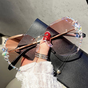 Luxury Brand Design Vintage Rimless Rhinestone Sunglasses Women Men Fashion Gradient Lens Sun Glasses Shades for Female | TageUnlimited