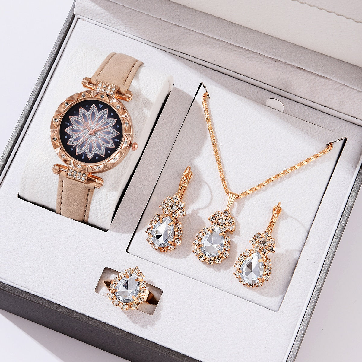 5pcs Set Watches Women Leather Band Ladies Watch Simple Casual Women Analog WristWatch Bracelet Gift | TageUnlimited