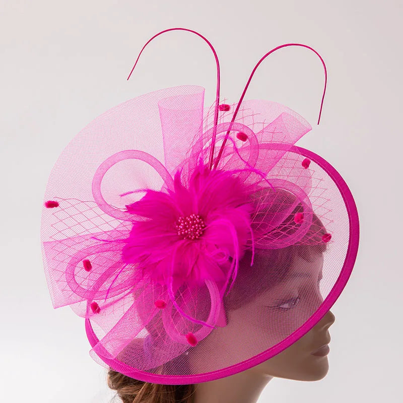 Fascinators for Women Elegant Headwear Kentucky Derby Hat Fashion Feather Headpiece Mesh Veil Hairbands Chic Ladies Wedding Hats | TageUnlimited