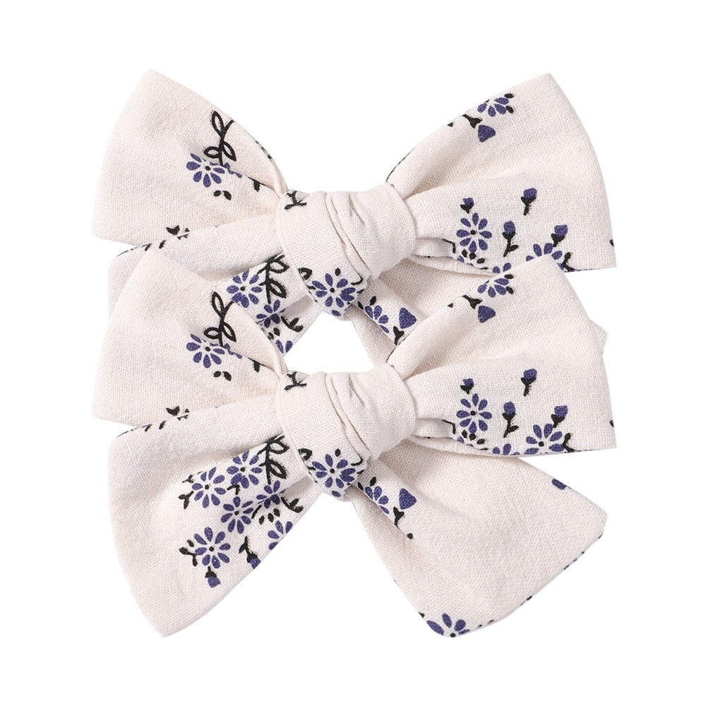 2Pcs/Set Sweet Flower Print Bowknot Hair Clips for Cute Baby Girls Cotton Bows Hairpins Barrettes Headwear Kids Hair Accessories | TageUnlimited
