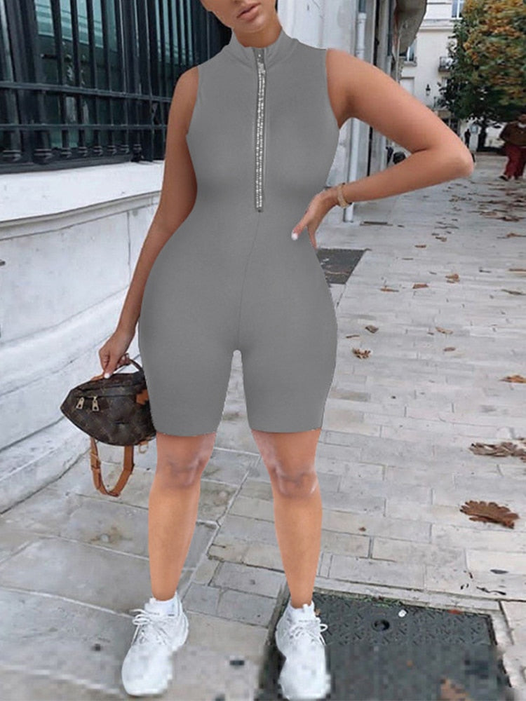 Jump Suits Women Sexy Bodycon Jumpsuits Sleeveless New Zipper Overall Tight Skinny Sport Casual Jumpsuit Outfits Women PR1488G | TageUnlimited