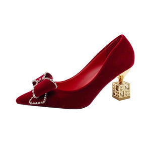 Autumn New Ladies High Heels Pointed Toe Shaped Heel High 5cm and 7cm Wedding Shoes Square Buckle Travel Banquet Shoe High Heels | TageUnlimited