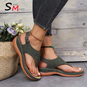 Summer Oxford Women Sandals Flats Slippers Pu Leather Flip Flops Belt Buckle Female Shoes New Rome Fashion Women Slides | TageUnlimited