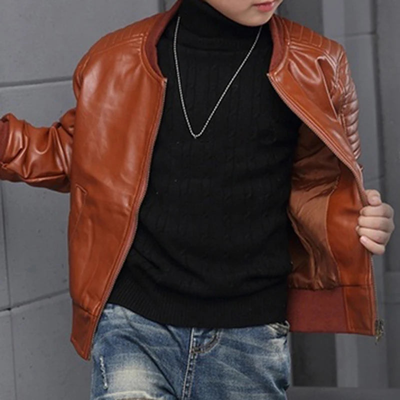 Children Leather Coat Spring And Autumn Clothing Korean boys PU leather jacket