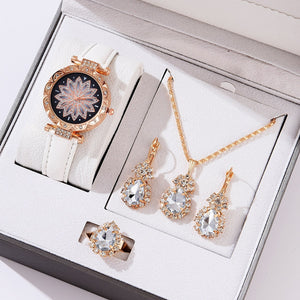 5pcs Set Watches Women Leather Band Ladies Watch Simple Casual Women Analog WristWatch Bracelet Gift | TageUnlimited