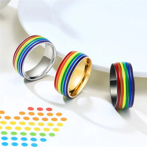 Rainbow LGBT Colorful Rings Gay Pride Homosexual Same Sex Fashion Jewelry Stainless Steel Finger Ring for Men and Women