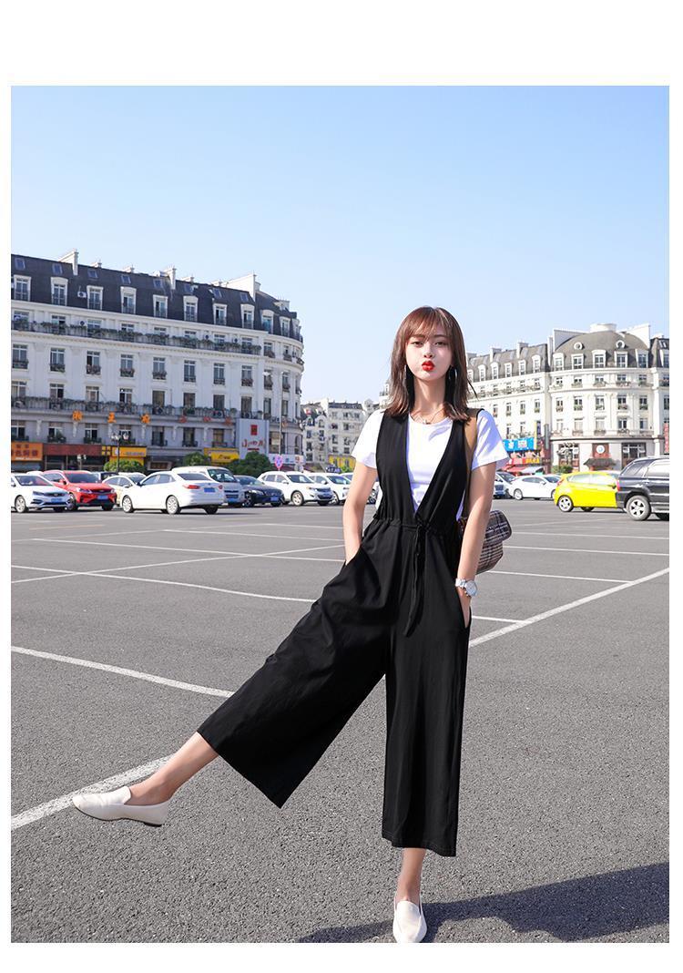 Jumsuits for Women New Stylish Overalls Korean Black Wide Leg Calf Legnth Pants Jump Suits Slim Fashion Outfits | TageUnlimited