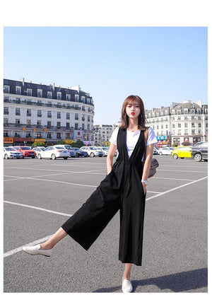 Jumsuits for Women New Stylish Overalls Korean Black Wide Leg Calf Legnth Pants Jump Suits Slim Fashion Outfits | TageUnlimited