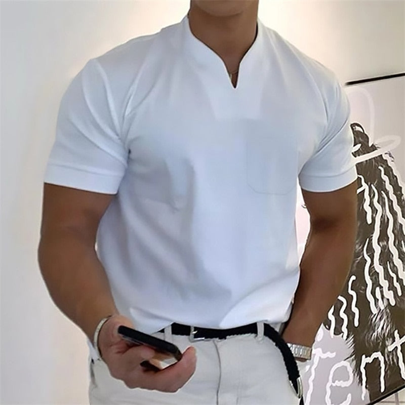 Men's Short-Sleeved Cotton Casual Men's T-shirt V-neck Shirt Male Breathable Polo Shirts S-5XL | TageUnlimited