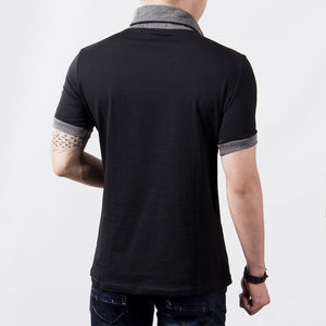 New Plus Size Summer Mens T-Shirts Fashion Slim Short Sleeve Patchwork V Neck Cotton Black T Shirt Men Button Tops &amp; Tees | TageUnlimited