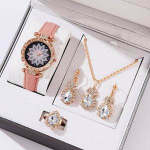 5pcs Set Watches Women Leather Band Ladies Watch Simple Casual Women Analog WristWatch Bracelet Gift | TageUnlimited