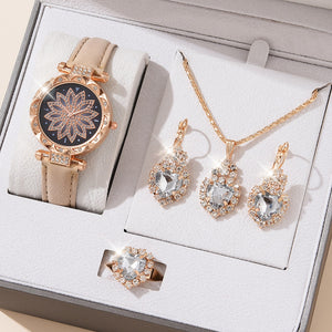 5pcs Set Watches Women Leather Band Ladies Watch Simple Casual Women Analog WristWatch Bracelet Gift | TageUnlimited