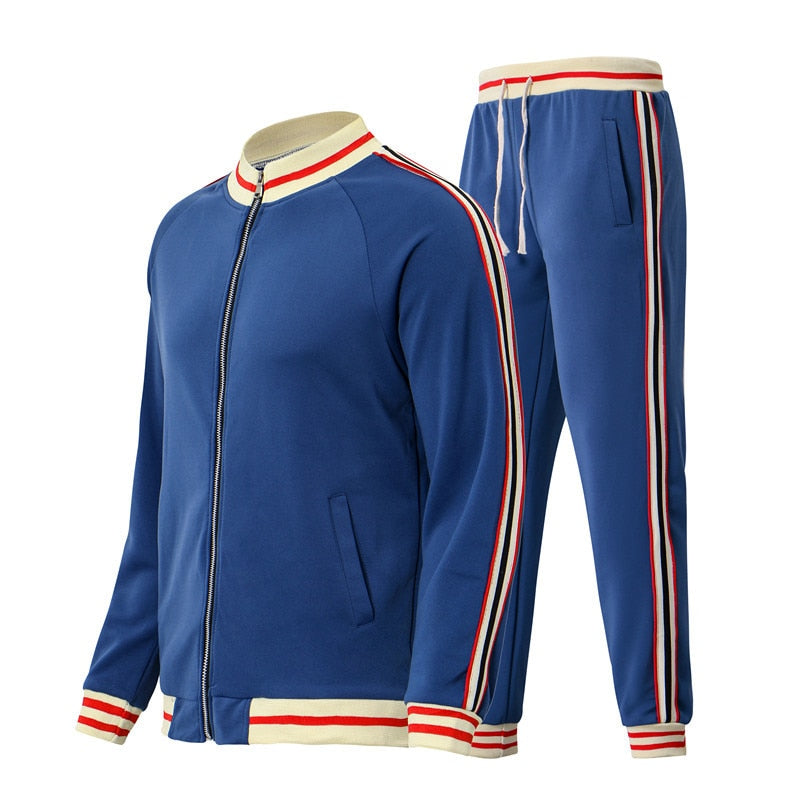 Autumn Mens Tracksuit Casual Men Sets Zip Cardigan Baseball Jacket + Pants 2 Piece Suit Striped Jogging Sportsuit Male Sweatsuit | TageUnlimited
