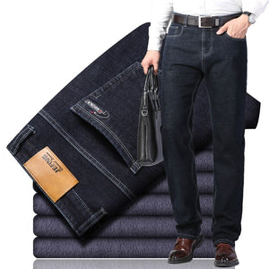 Winter Thermal Warm Flannel Stretch Jeans Mens Quality Famous Brand Fleece Pants Men Straight Flocking Trousers Jean Male | TageUnlimited