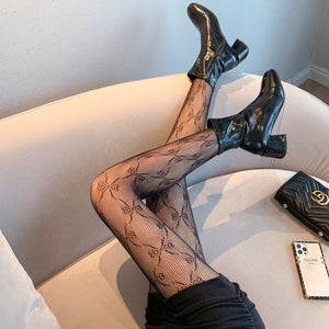 Sexy Black Silk Pantyhose Letter Bow Women's Large Size Temptation Hollow Perspective Fishnet Bottoming Socks Lolita  nylon | TageUnlimited