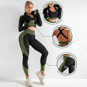 Women 2/3pcs Seamless Workout Outfits Sets Yoga Sportswear Tracksuit Leggings and Stretch Sports Bra Fitness | TageUnlimited