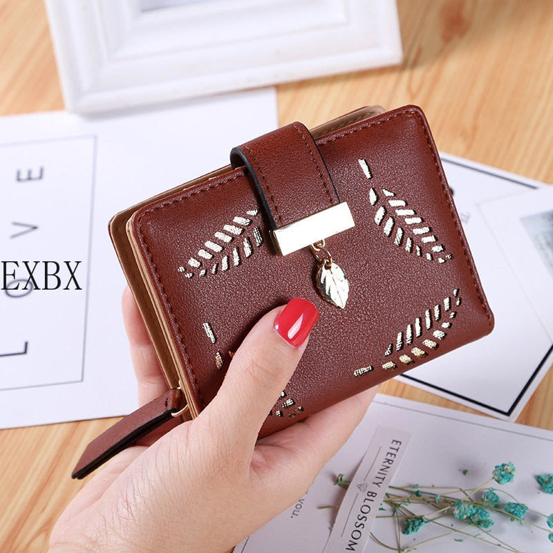 EXBX Women Wallet Hollow Golden Leaf Buckle Wallet PU Leather Purse Female Long Wallet for Women Coin Purse Card Holders Clutch | TageUnlimited