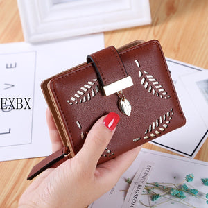 EXBX Women Wallet Hollow Golden Leaf Buckle Wallet PU Leather Purse Female Long Wallet for Women Coin Purse Card Holders Clutch | TageUnlimited