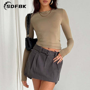 Long Sleeve Y2K Slim Fit Shirt Women Casual Streetwear Basic Tee Fashion Cropped Tops O Neck Sexy Skinny Solid Ladies T Shirts | TageUnlimited