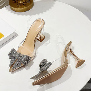 Liyke Fashion Crystal Sequined Bowknot Women Pumps Sexy Pointed Toe High Heels Wedding Prom Shoes Ladies. | TageUnlimited
