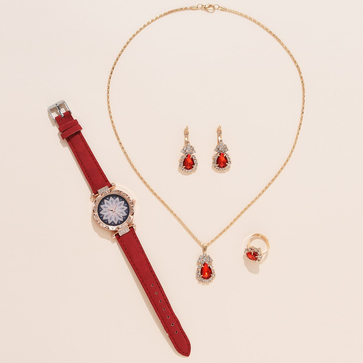 5pcs Set Watches Women Leather Band Ladies Watch Simple Casual Women Analog WristWatch Bracelet Gift | TageUnlimited