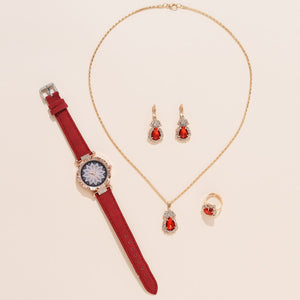 5pcs Set Watches Women Leather Band Ladies Watch Simple Casual Women Analog WristWatch Bracelet Gift | TageUnlimited