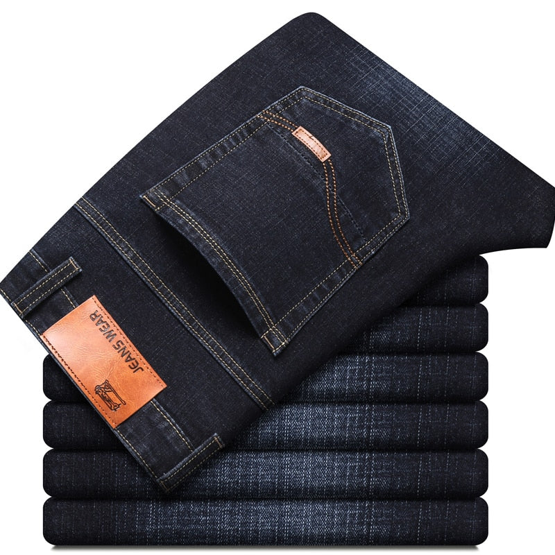 Men Fashion  Business Casual Stretch Slim Jeans Classic Trousers Denim Pants Male Black Blue | TageUnlimited