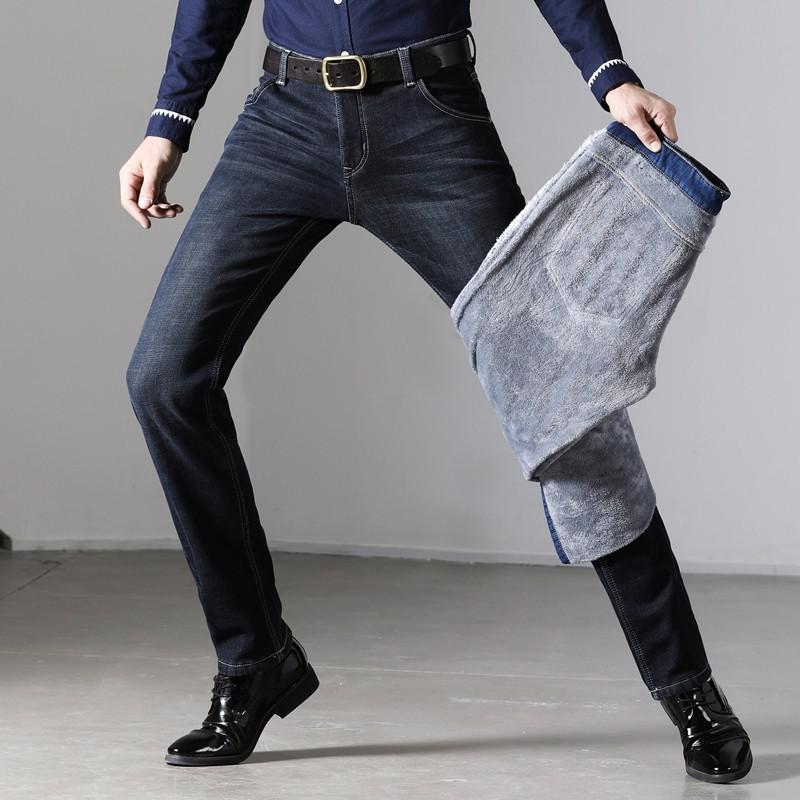 Winter Thermal Warm Flannel Stretch Jeans Mens Quality Famous Brand Fleece Pants Men Straight Flocking Trousers Jean Male | TageUnlimited
