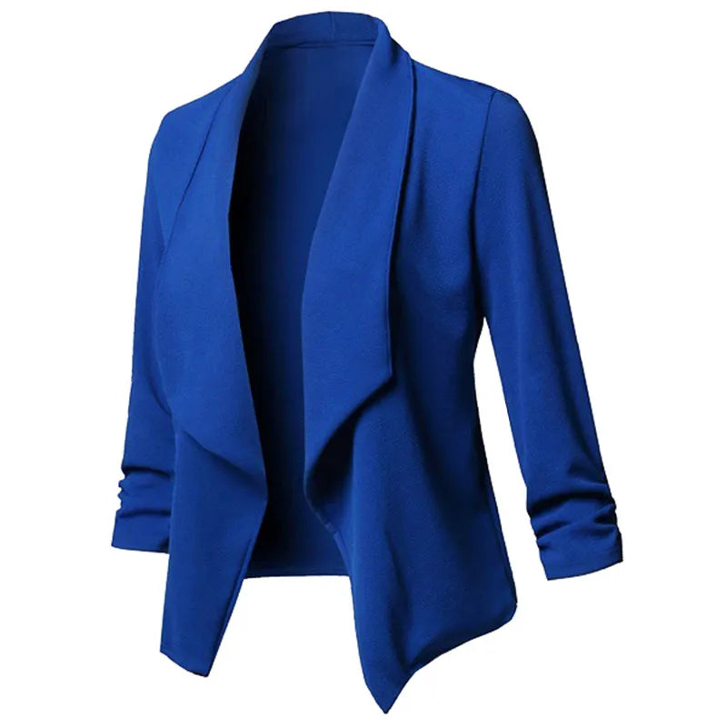 Women Thin Blazers Cardigan Coat 2022 Long Sleeve Female Blazers and Jackets Ruched Asymmetrical Casual Business Suit Outwear | TageUnlimited
