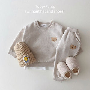 Kids Bear Embroidery Fleece Pullover Set 1-5yrs Sweatshirt Tops+Harem Jogger Pants Suits 2pcs Girls Fleece Lined Clothes | TageUnlimited
