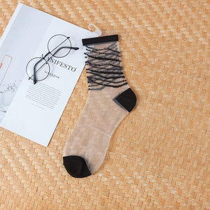 Sexy Lace Women Socks Summer Ultra-thin Transparent Mesh Fishnet Short Socks Harajuku Casual Breathable Black White Crew Socks | TageUnlimited