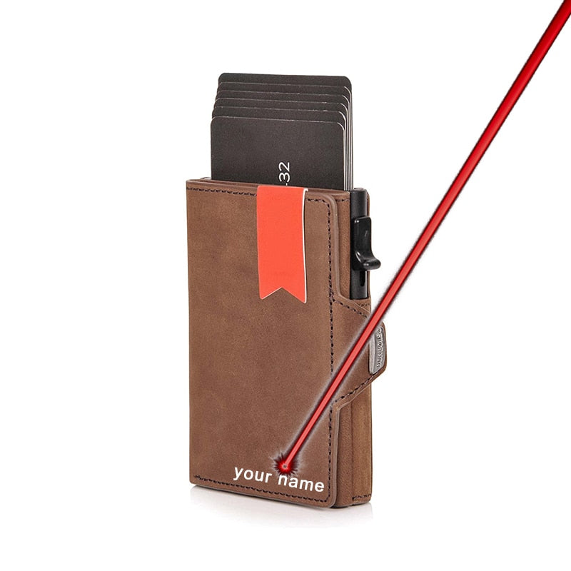 Pop-Up Credit Card Case with RFID Protection Genuine Leather  Wallet with Compartment for Notes and Coins for Men and Women | TageUnlimited